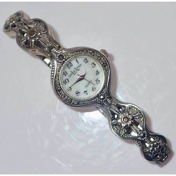 LA Express Silver Tone Marcasite Filigree Ladies Wrist Watch Works Well - Picture 10 of 11